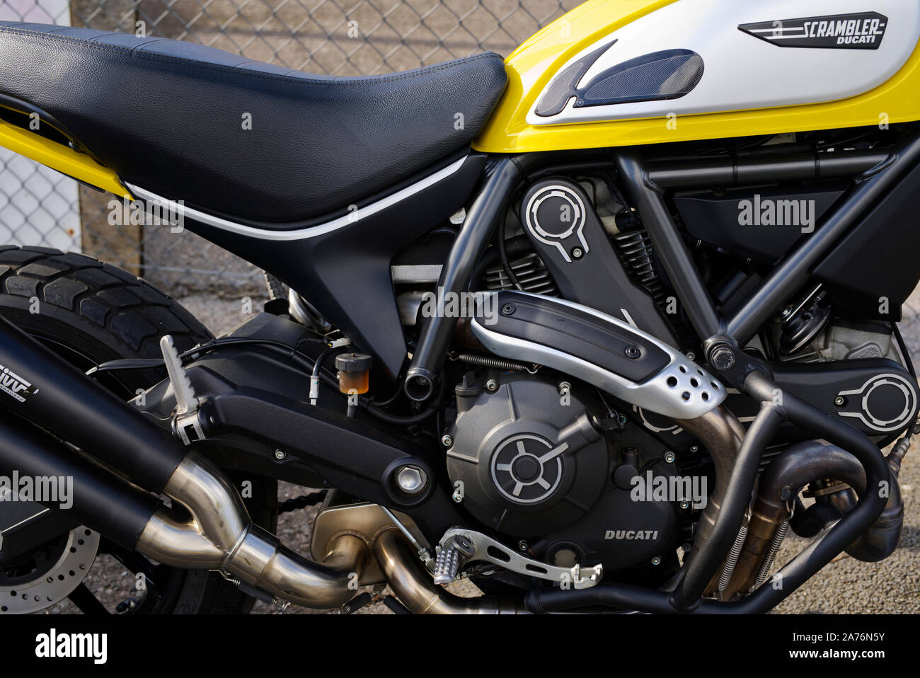 Detailansicht einer Ducati Scrambler Symbol 2015 Stockfoto