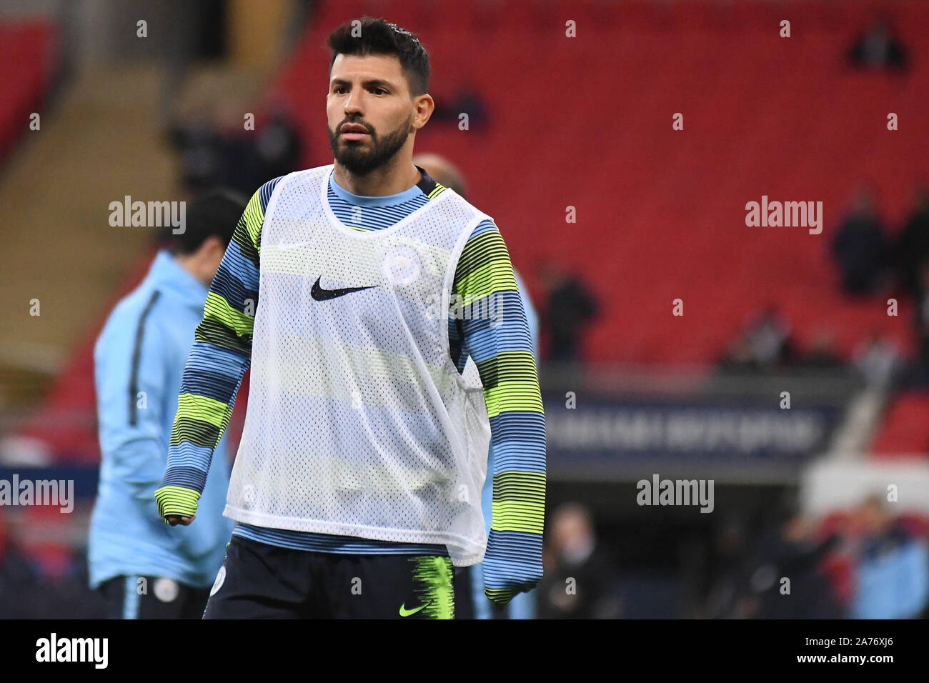 LONDON, ENGLAND - Oktober 29, 2018: Sergio Agüero der Stadt dargestellt vor der 2018/19 die englische Premier League Spiel zwischen Manchester City und Tottenham Hotspur im Wembley Stadion. Stockfoto