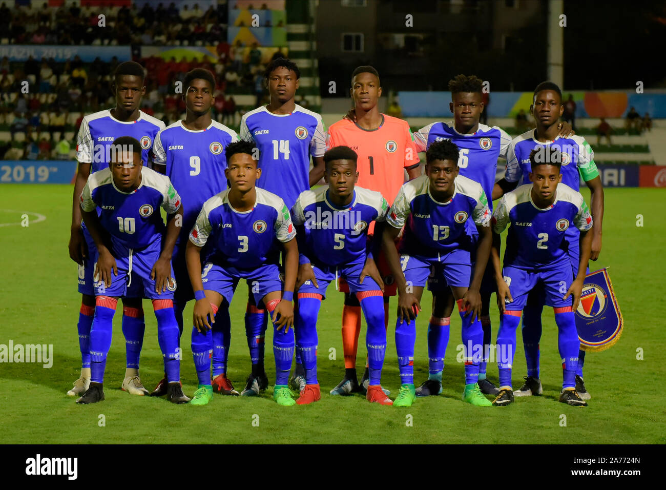 GOIÂNIA, GEHEN - 30.10.2019: SUB 17 CHILE E HAITI - Haiti Team während der U 17 Chile und Haiti. Gleiches gilt für die FIFA U 17 WM-Gruppenphase. Serrinha Stadion in Goiânia, gehen. (Foto: Reinaldo Reginato/Fotoarena) Stockfoto