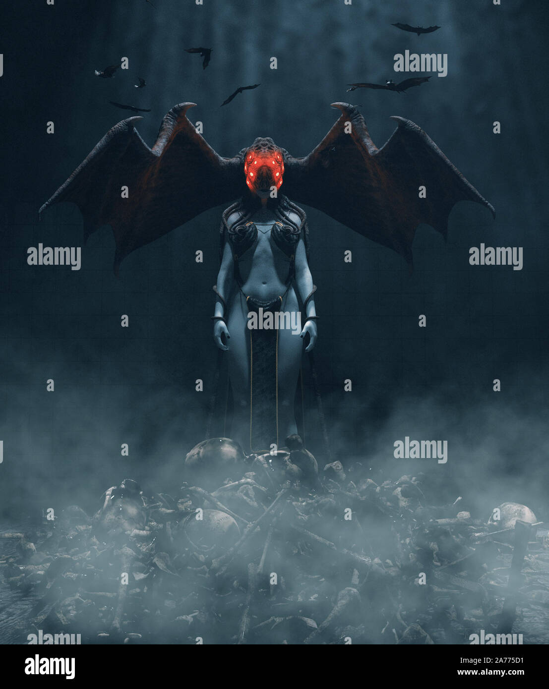 Monster im Dunkeln, Frau Kreaturen, 3D-Illustration** 3D-Figuren Stockfoto