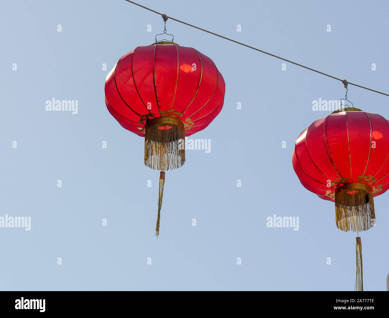 Nahaufnahme der rote Laternen hängen in Chinatown von San Francisco Stockfoto