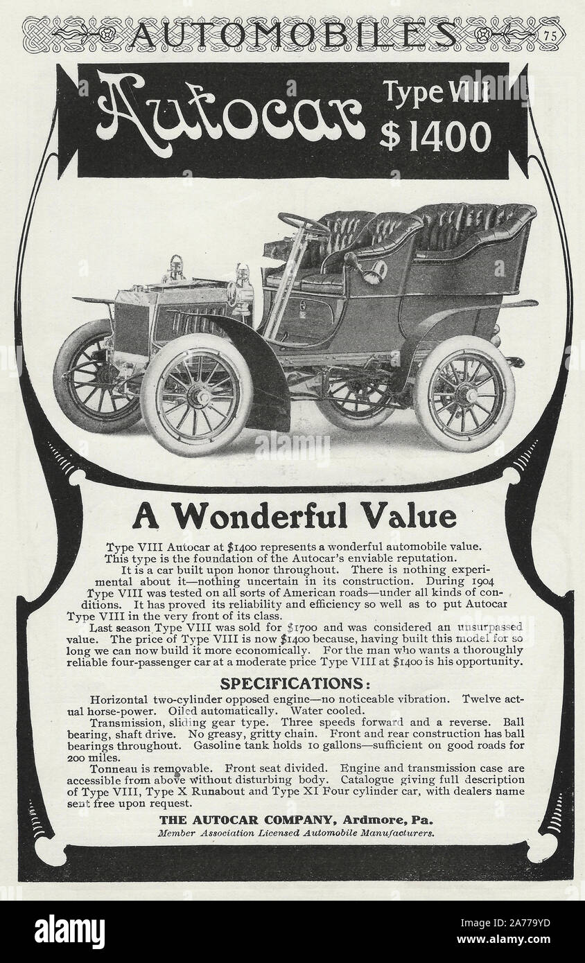 Werbung für Autocar, ca. 1905 Stockfoto