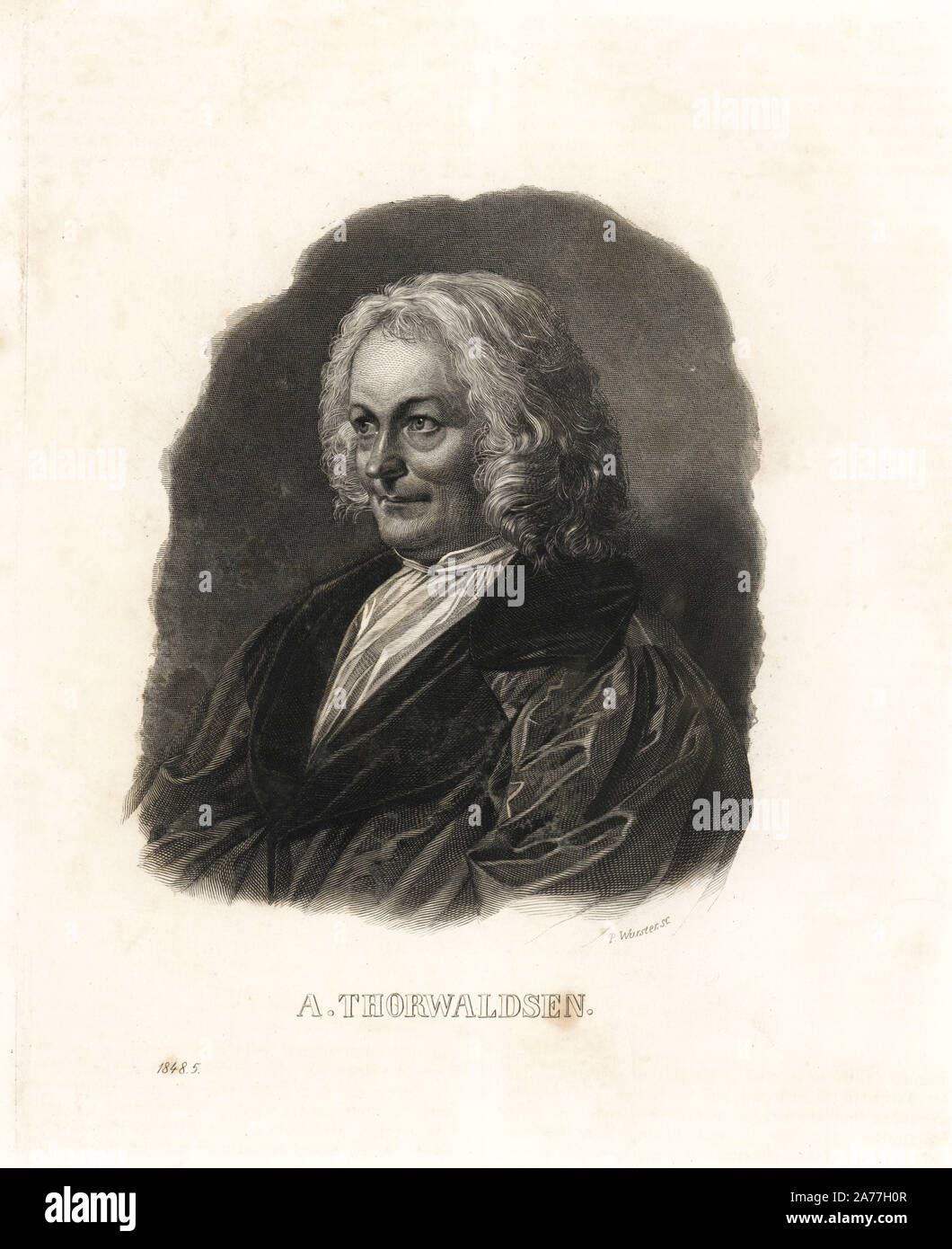 Albert Bertel Thorvaldsen, dänischer Bildhauer, 1789 - 1838. Portrait Lithographie von S. Wurster von Carl Hoffmann's Buch der Welt, Stuttgart, 1848. Stockfoto