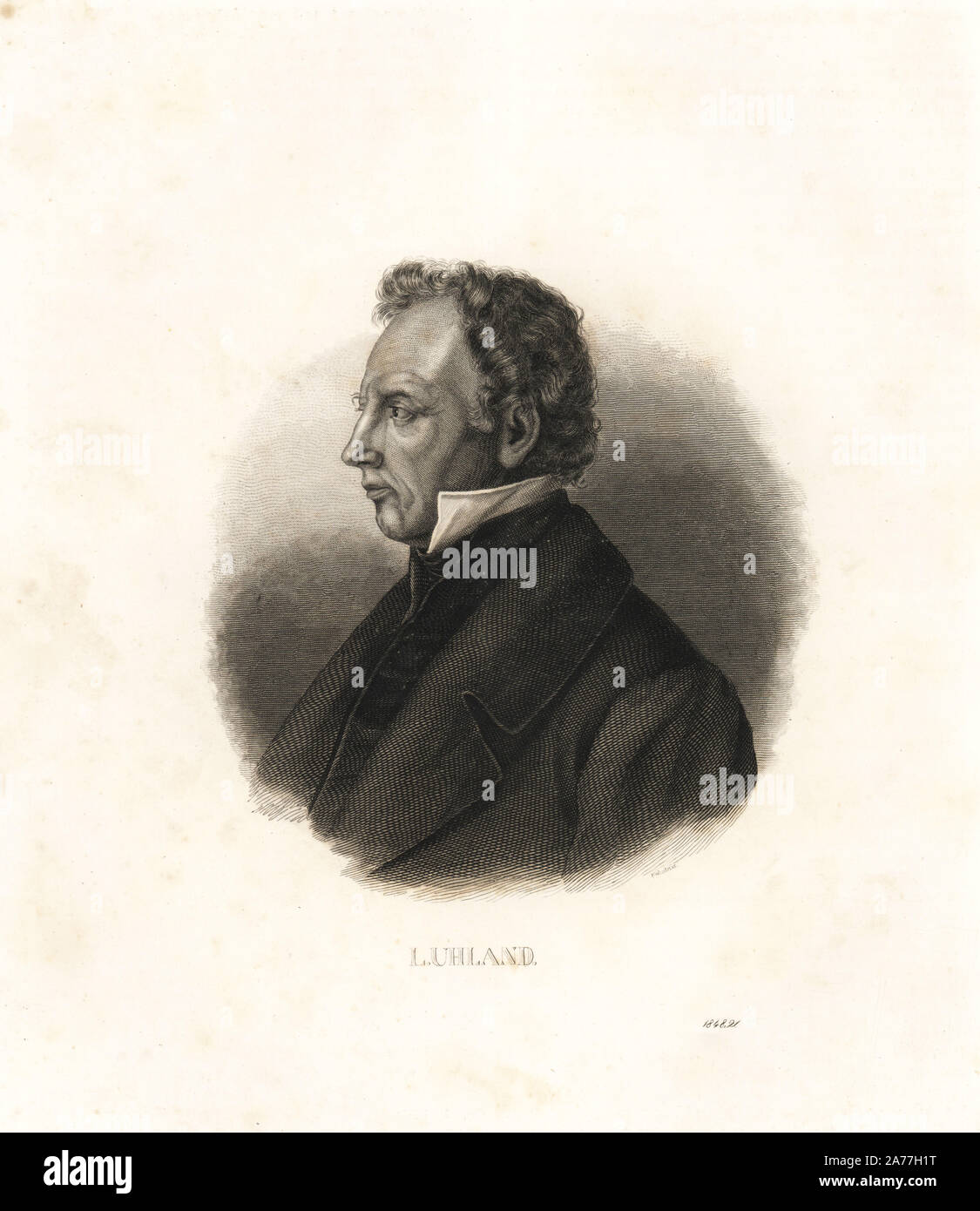 Johann Ludwig Uhland (1787-1862), deutscher Dichter, Philologe und Literaturhistoriker. Von s. Wurster von Carl Hoffmann's Buch der Welt, Stuttgart, 1848 Lithographie. Stockfoto