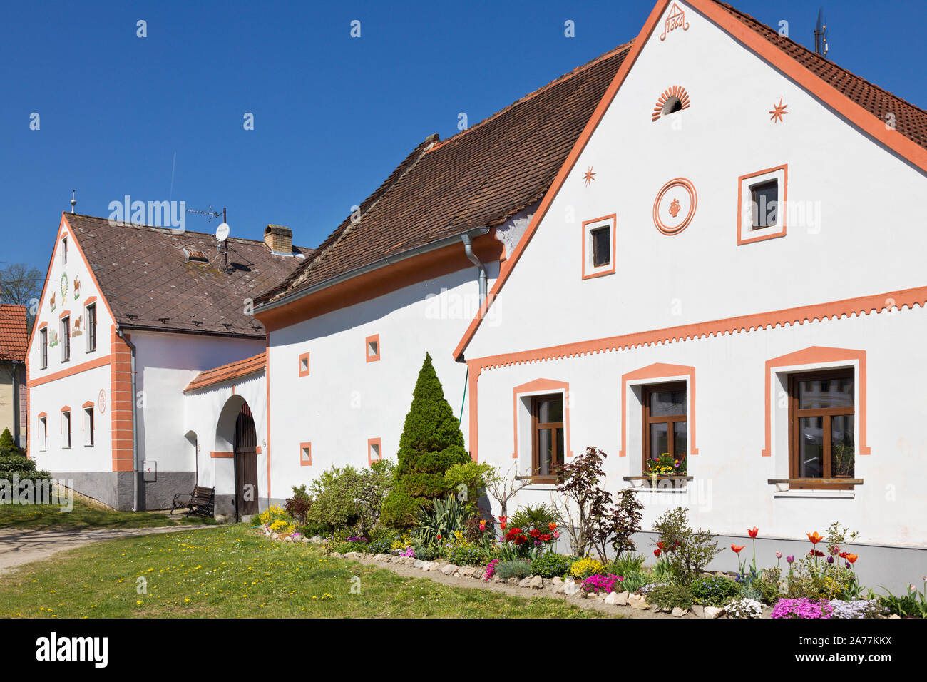 Vesnice Holasovice (UNESCO), selske baroko 19. stol., Jizni Cechy, Ceska Republika/Holasovice Dorf (UNESCO), Südböhmen, Tschechische Republik Stockfoto