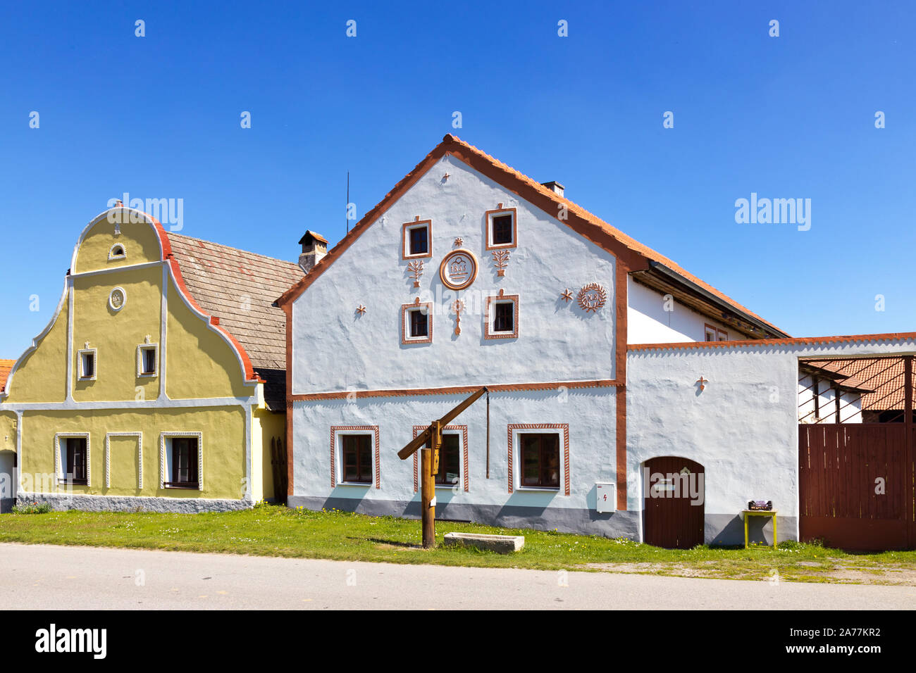 Vesnice Holasovice (UNESCO), selske baroko 19. stol., Jizni Cechy, Ceska Republika/Holasovice Dorf (UNESCO), Südböhmen, Tschechische Republik Stockfoto