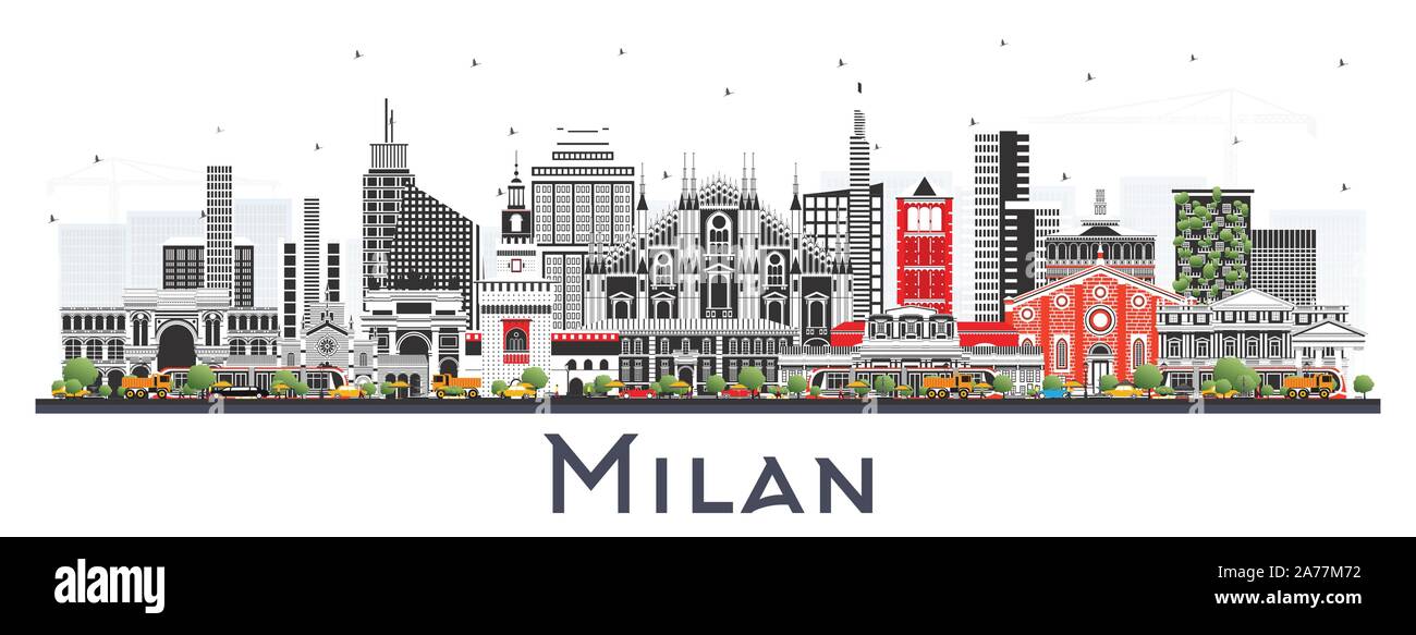 Mailand Italien City Skyline mit Farbe Gebäude isoliert auf Weiss. Vector Illustration. Business Travel und Konzept mit historischer Architektur. Stock Vektor