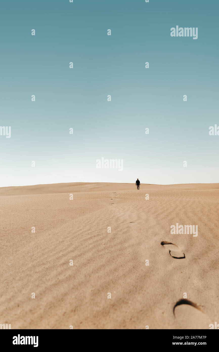Person Wanderungen rund um auf einer Düne Wüste Stockfoto