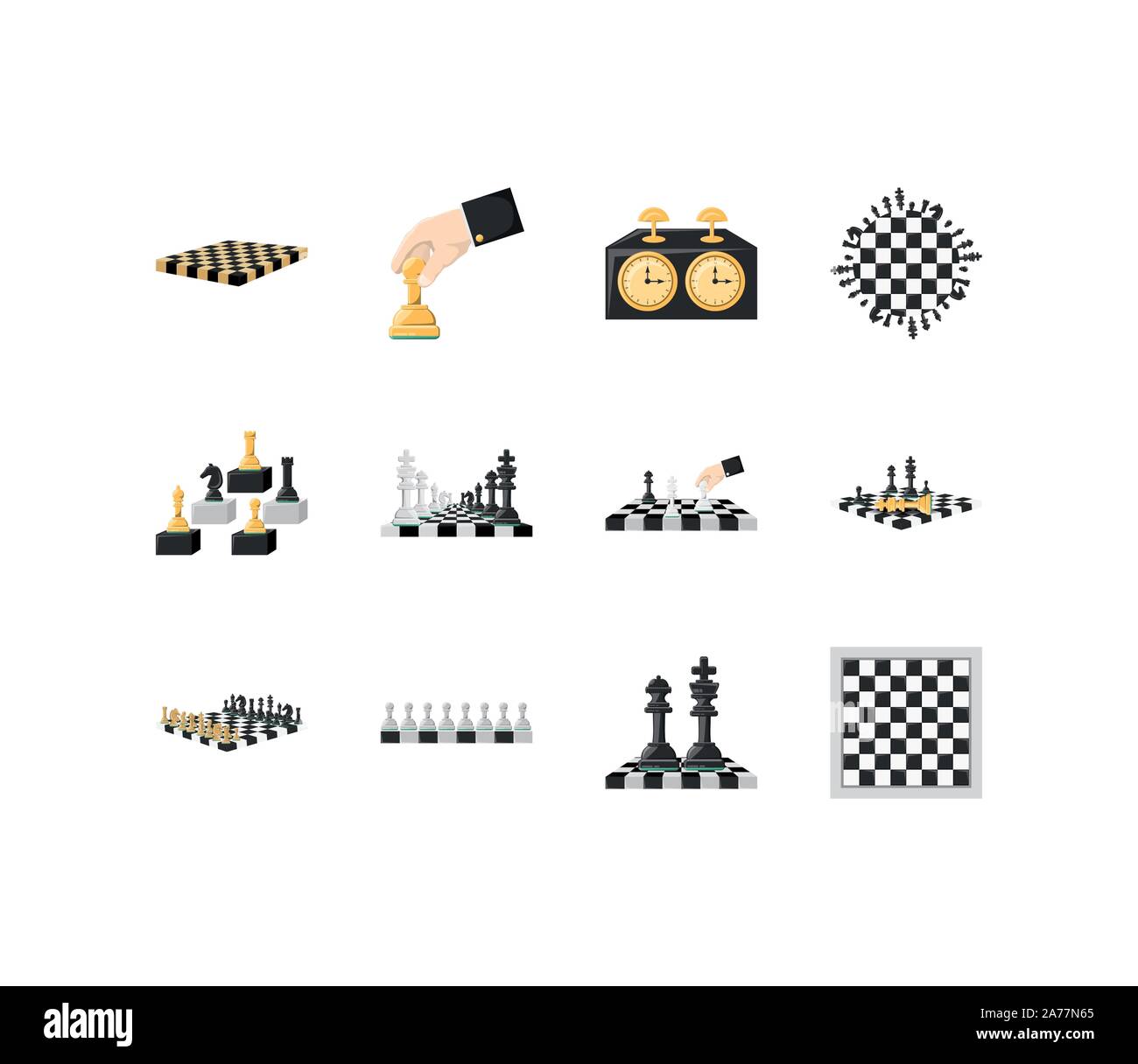 Schach Icon Set pack, Hochwertige Sorte Symbole Vector Illustration