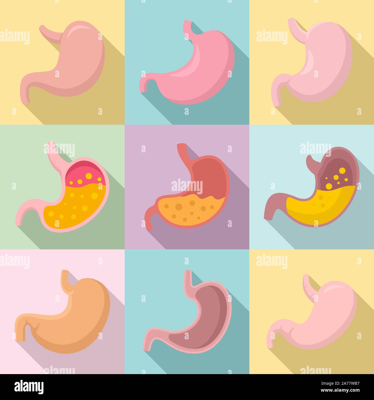 Magen Symbole gesetzt. Flachbild des Magens Vector Icons für Web Design Stock Vektor