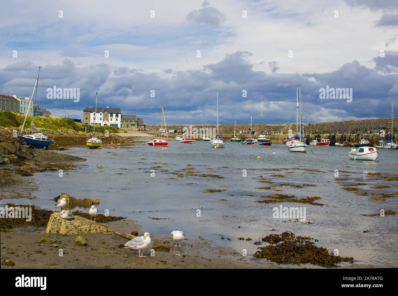 23. August 2019 Boote im Hafen im malerischen classic Stone Harbor in Mullaghmore Co Sligo Irland Stockfoto