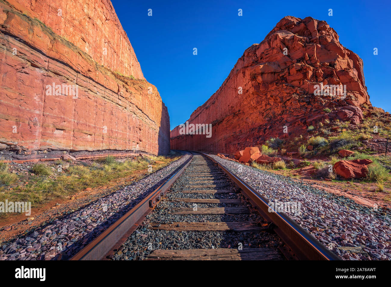 Die Bahngleise in der Nähe von Corona Arch Trail in Utah Stockfoto