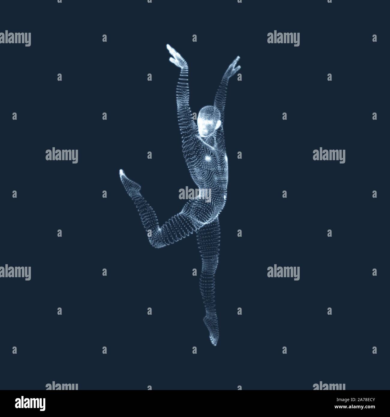 Gymnast. Man. 3D-Modell des menschlichen Körpers. Gymnastik Aktivitäten für Icon Health und Fitness Community. Vektorgrafiken aus Teilchen. Stock Vektor