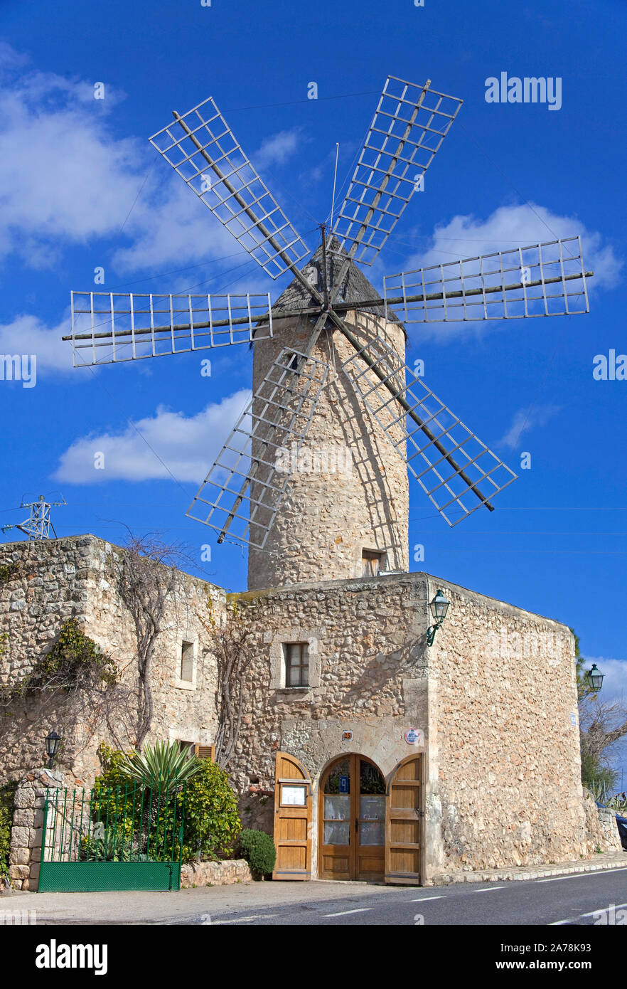 Windmühle bei Sineu, Mallorca, Balearen, Spanien Stockfoto