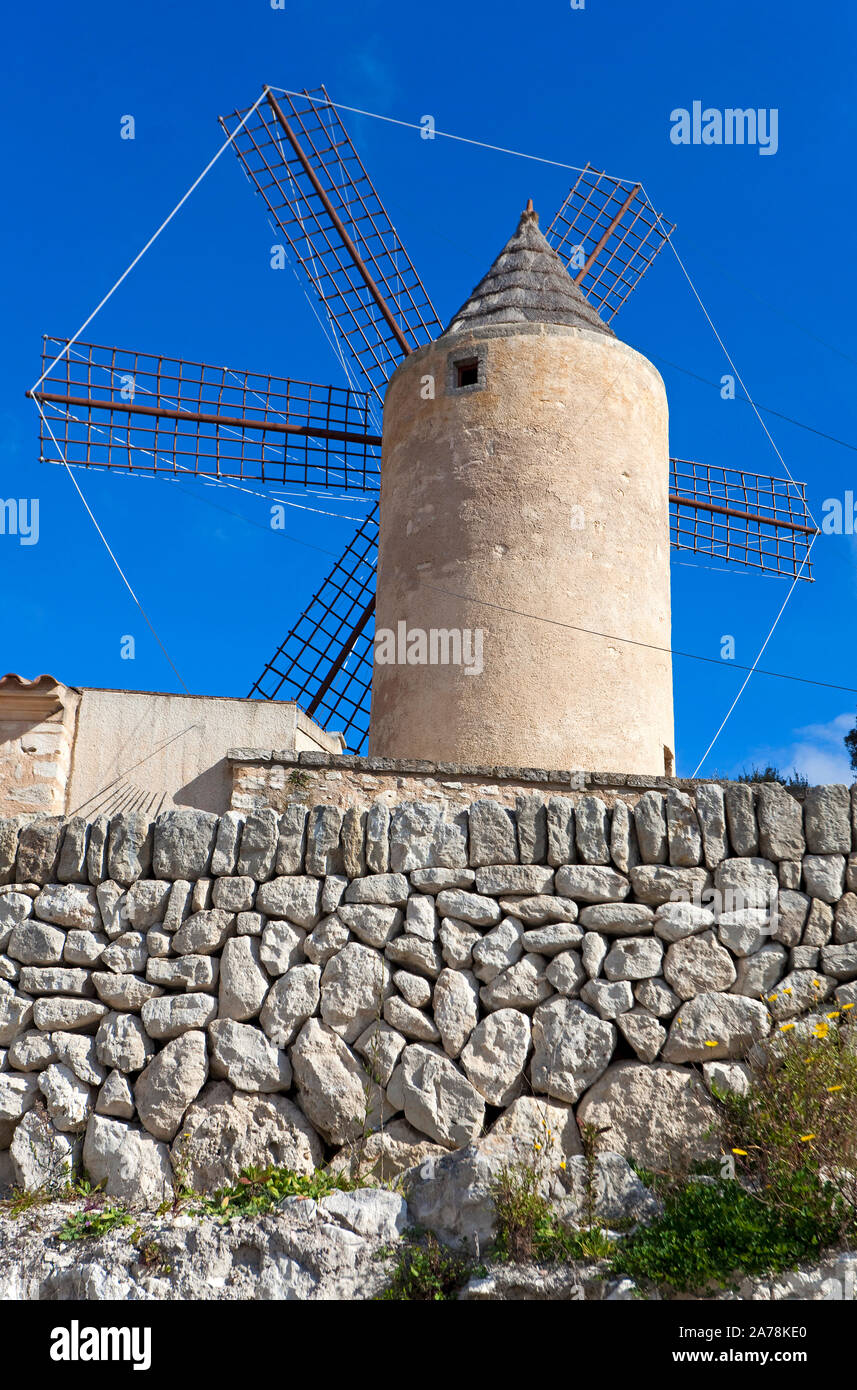 Windmühle in Algaida, Mallorca, Balearen, Spanien Stockfoto