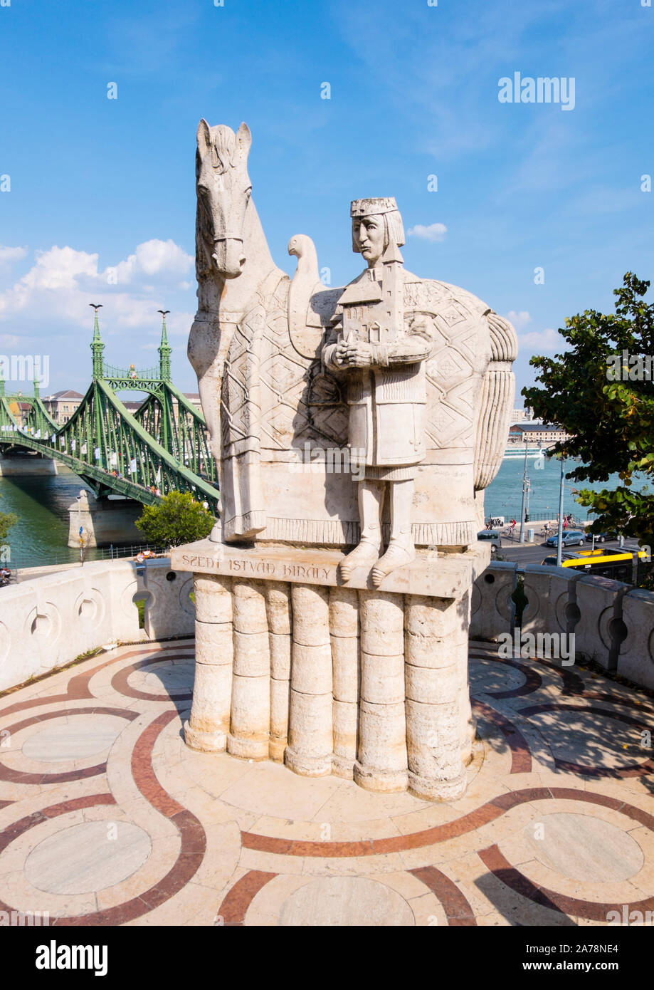 Der hl. Stephanus memorial Skulptur, Gellertberg, Budapest, Ungarn Stockfoto