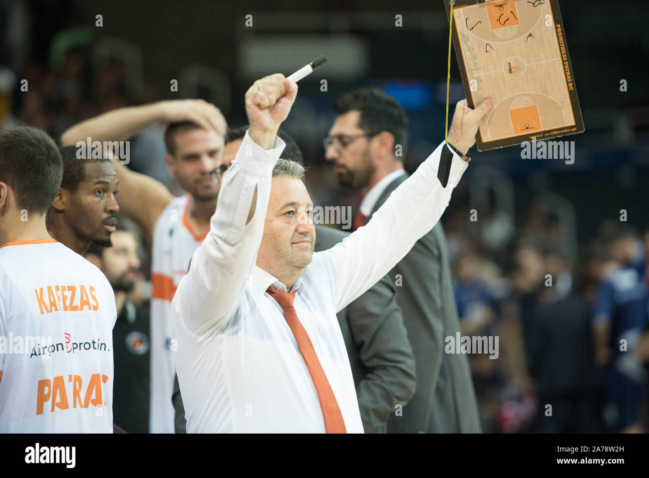 Andorra La Vella, Andorra: 2019 Oktober 06: Spieler, die in der Tätigkeit am Eurocup Übereinstimmung zwischen Mora Banc Andorra BC und Promitheas Patras, Endstand 81 - Stockfoto