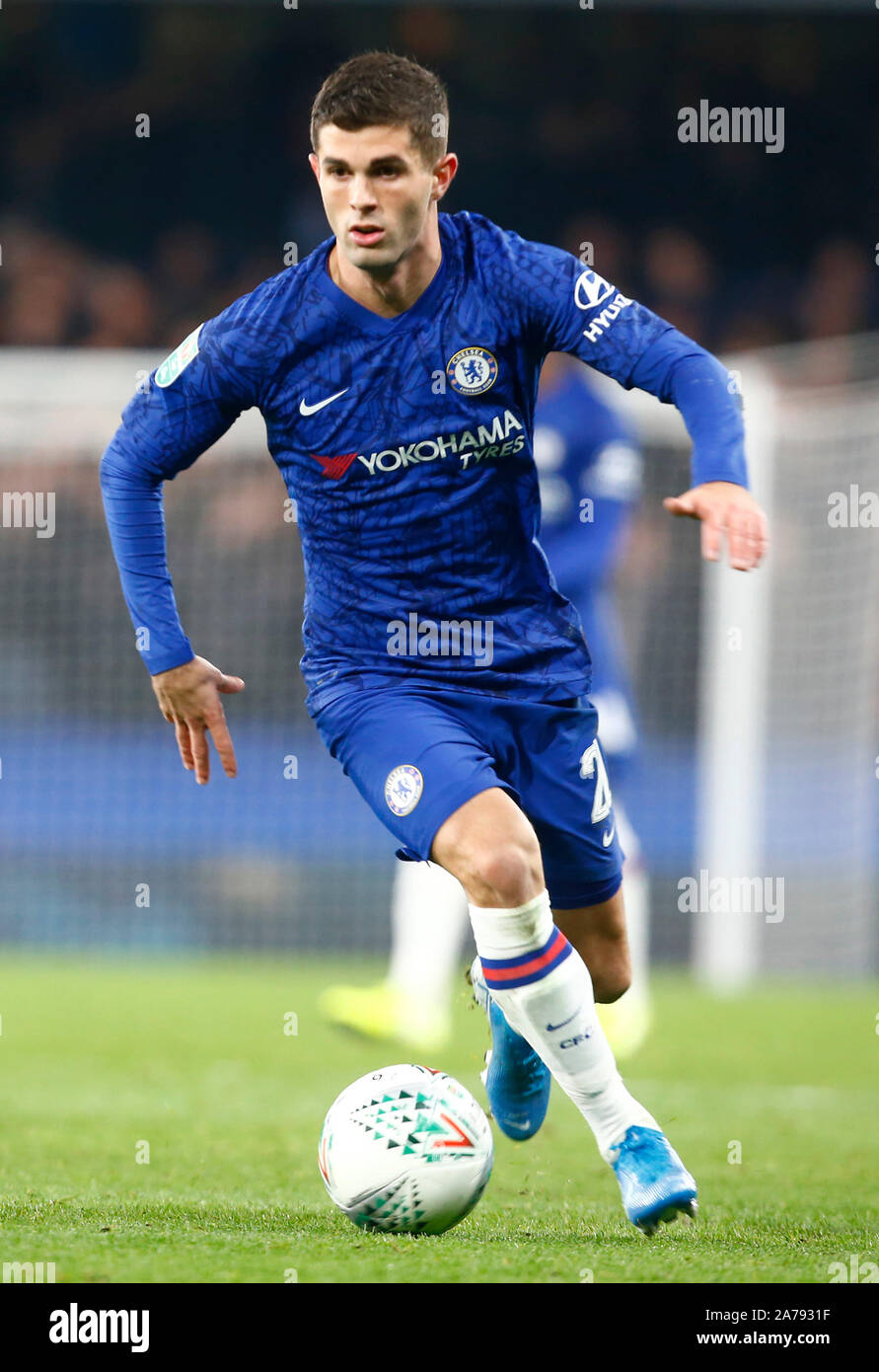 LONDON, VEREINIGTES KÖNIGREICH. Oktober 30 Chelsea's Christian Pulisic während Carabao Cup vierte Runde zwischen Chelsea und Manchester United an der Stanford Bridg Stockfoto