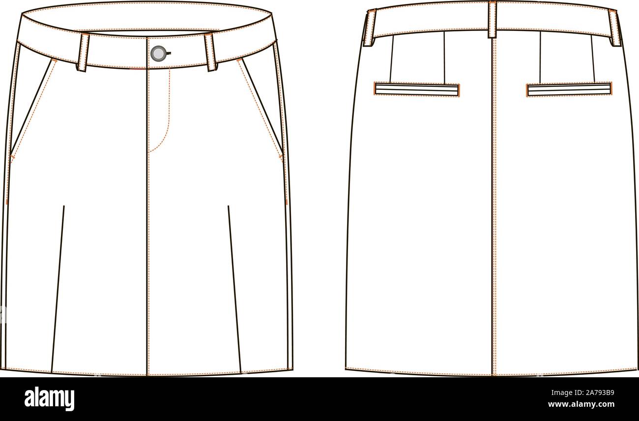 Vector Illustration von Frauen s Jeans Rock. Vorder- und Rückansicht Stock Vektor