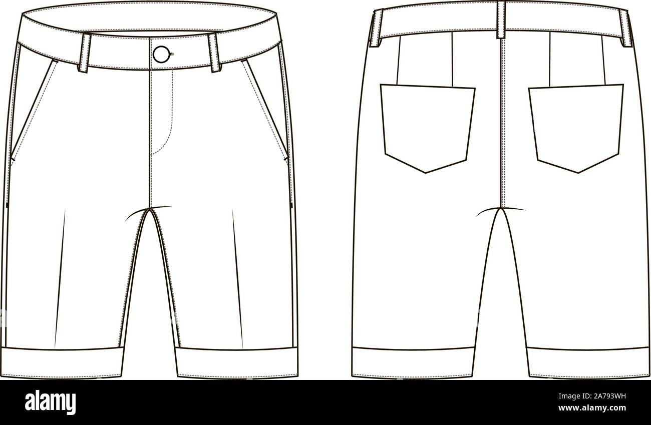 Vector Illustration von Jeans Shorts. Vorder- und Rückansicht Stock Vektor