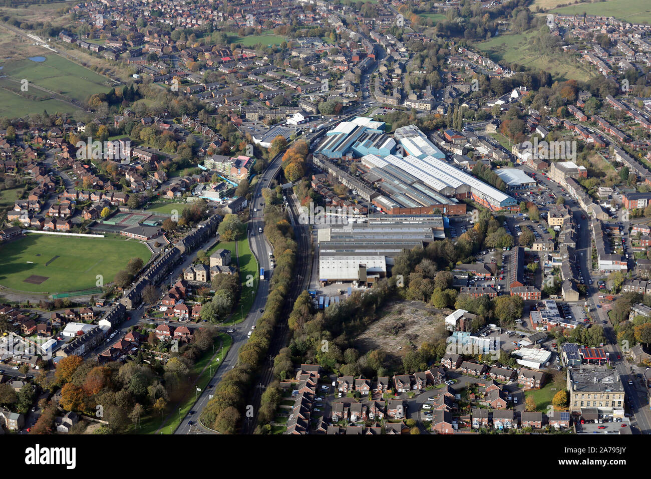 Luftaufnahme von Milnrow, Rochdale, Greater Manchester Stockfoto