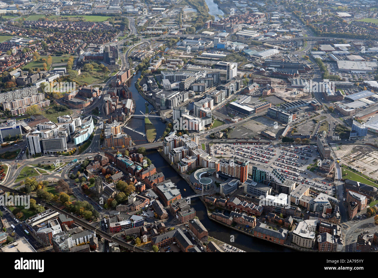Luftaufnahme des Zentrum von Leeds, West Yorkshire, Großbritannien Stockfoto