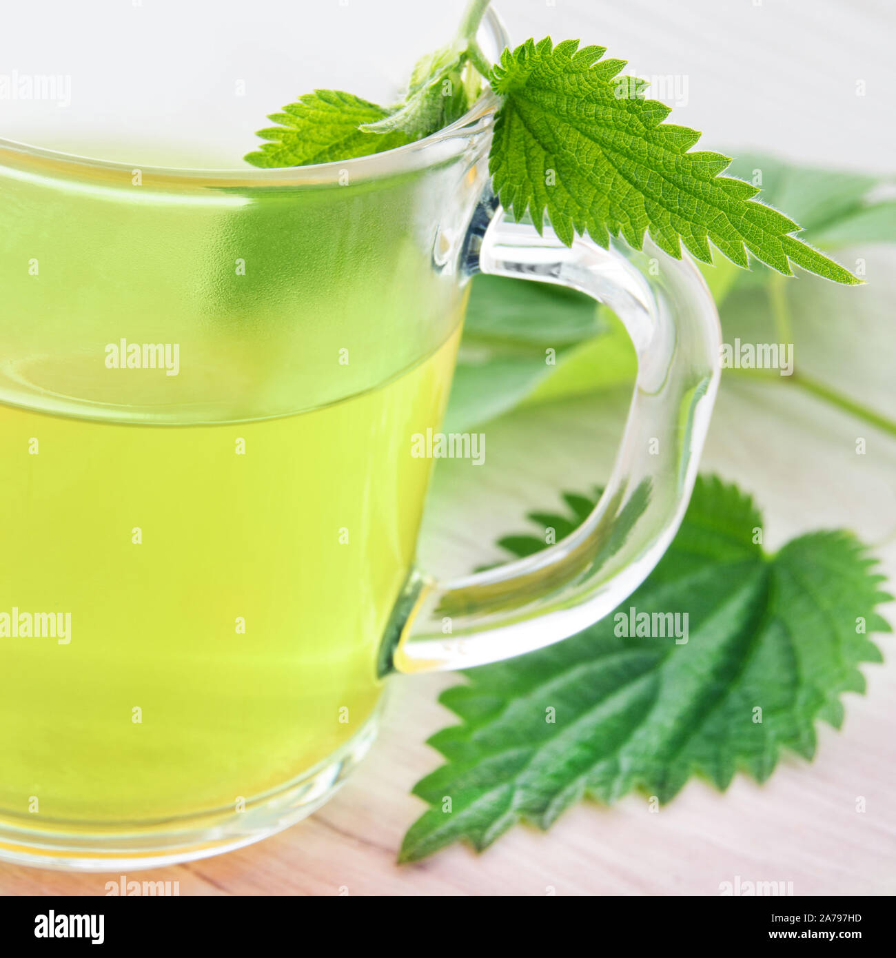 Brennnesseltee in einem Glas Schale Stockfoto