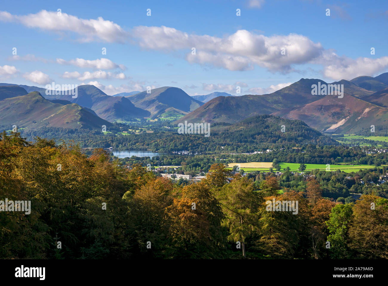 Blick von Latrigg Richtung Derwentwater in der Nähe von Keswick Lake District National Park Cumbria England Großbritannien GB Großbritannien Stockfoto