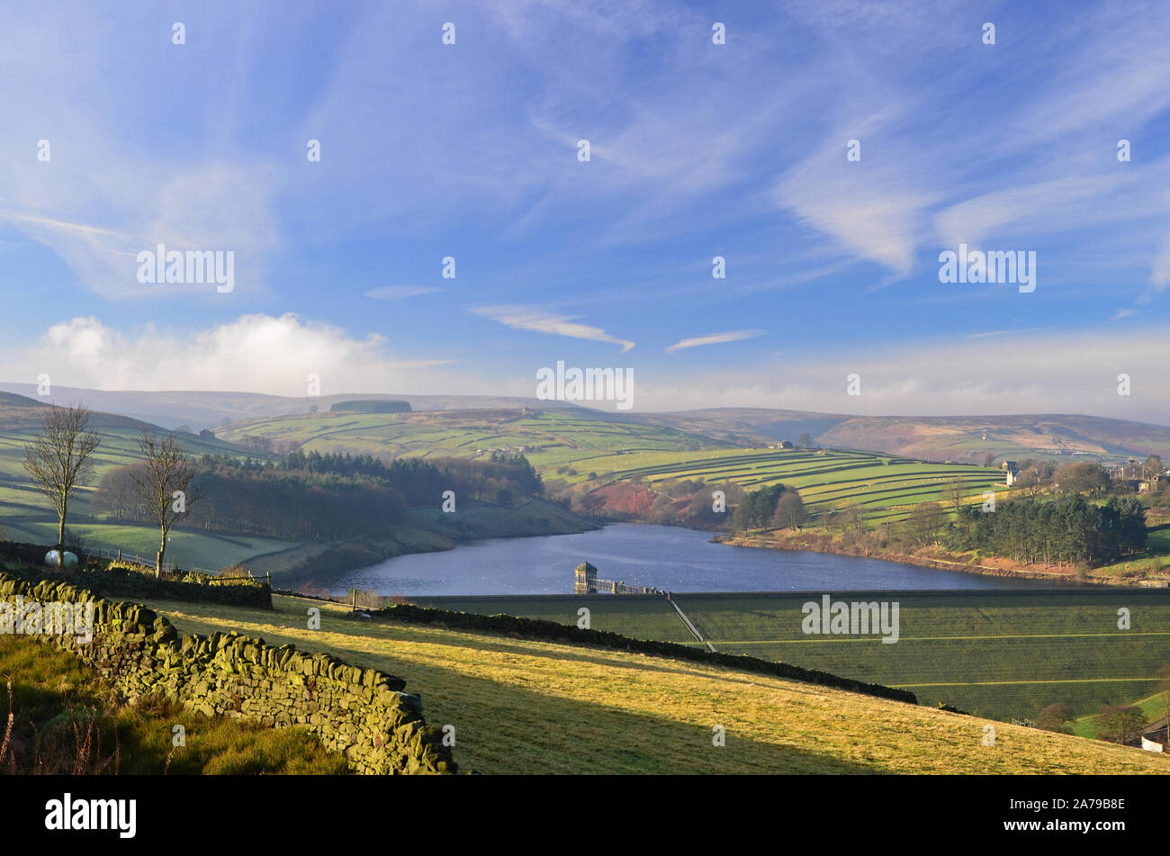 Bronte Landschaft im Winter Sonnenschein, Haworth, Yorkshire Stockfoto