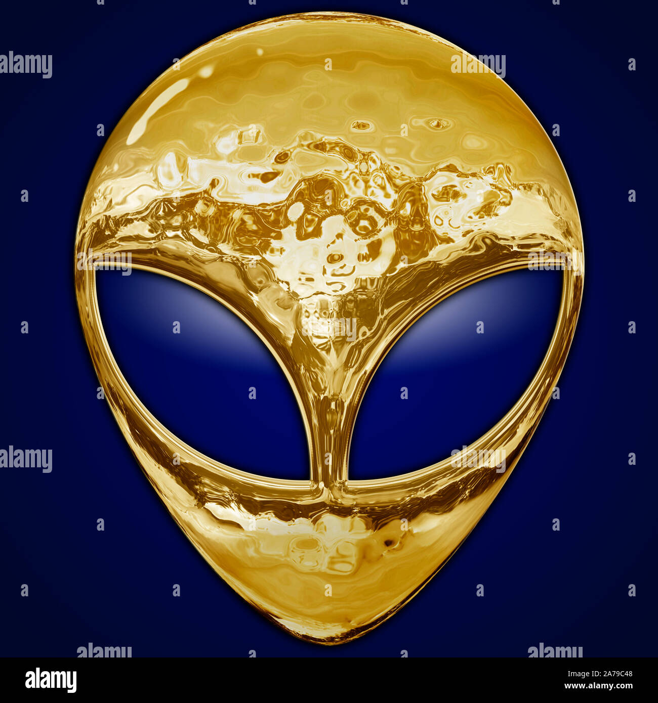 Alien Symbol, metallische Oberfläche auf dem blauen Hintergrund, grafische Ausarbeitung Stockfoto