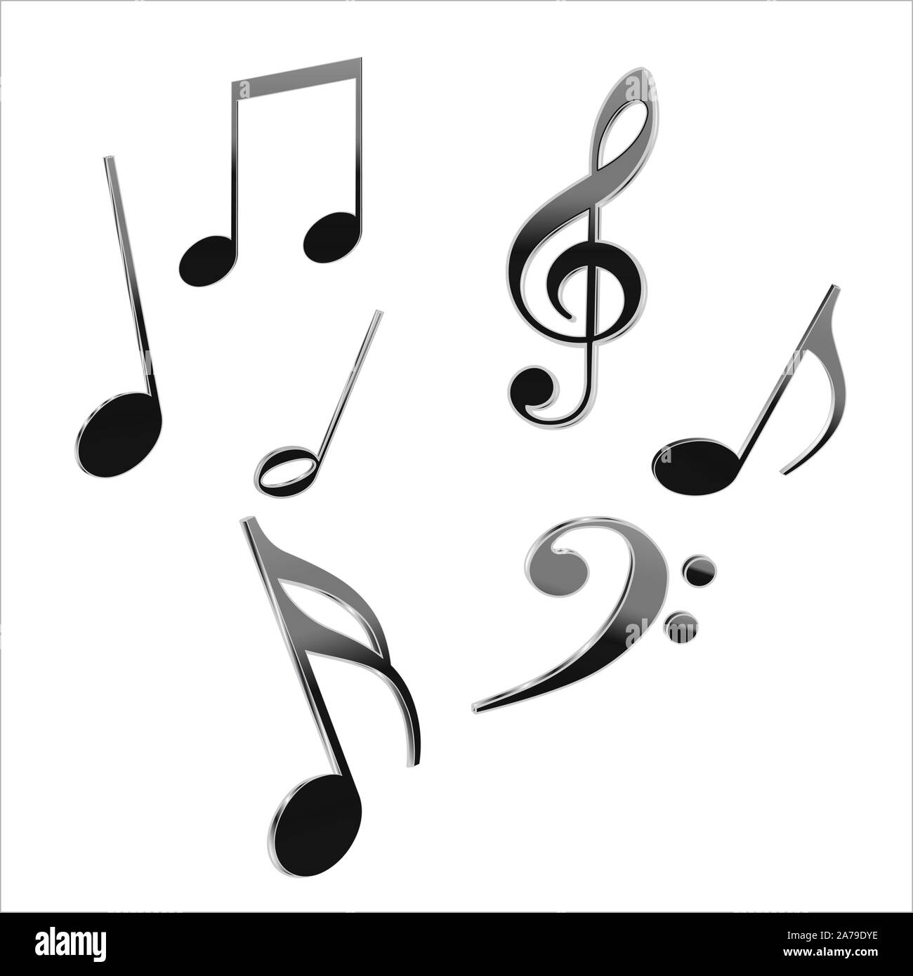 Noten 3D auf weißem Hintergrund Stockfoto