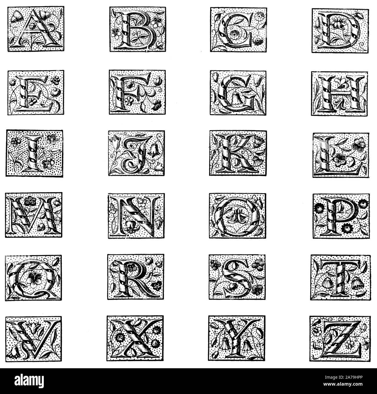 Alte vintage schreiben Monogramme Alphabet Stockfoto