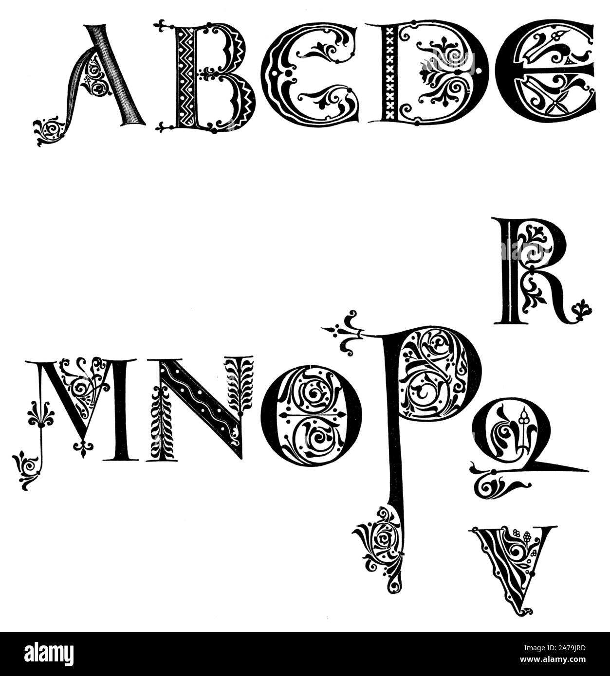 Alte vintage schreiben Monogramm Alphabet, 12. Jahrhundert Stockfoto