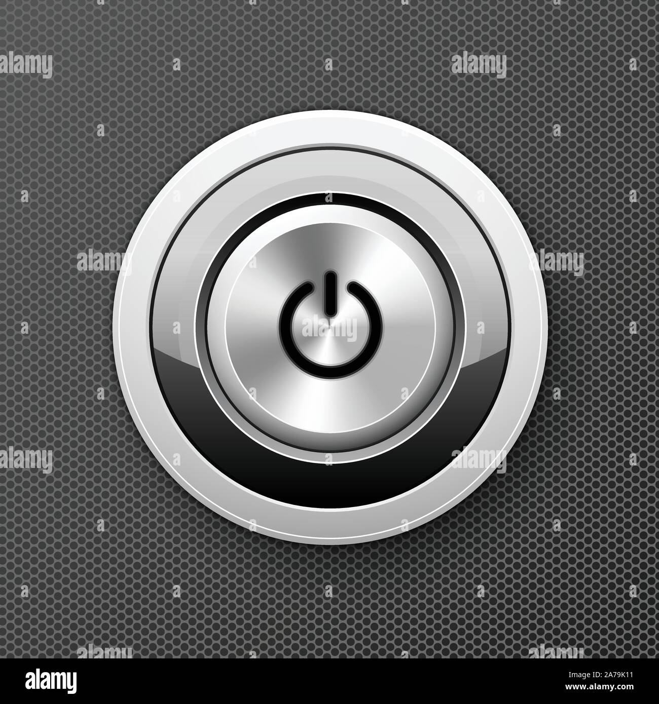 Ausschalten - auf die Schaltfläche Symbol starten - Push Button, Anlasser metall Knopf Stock Vektor