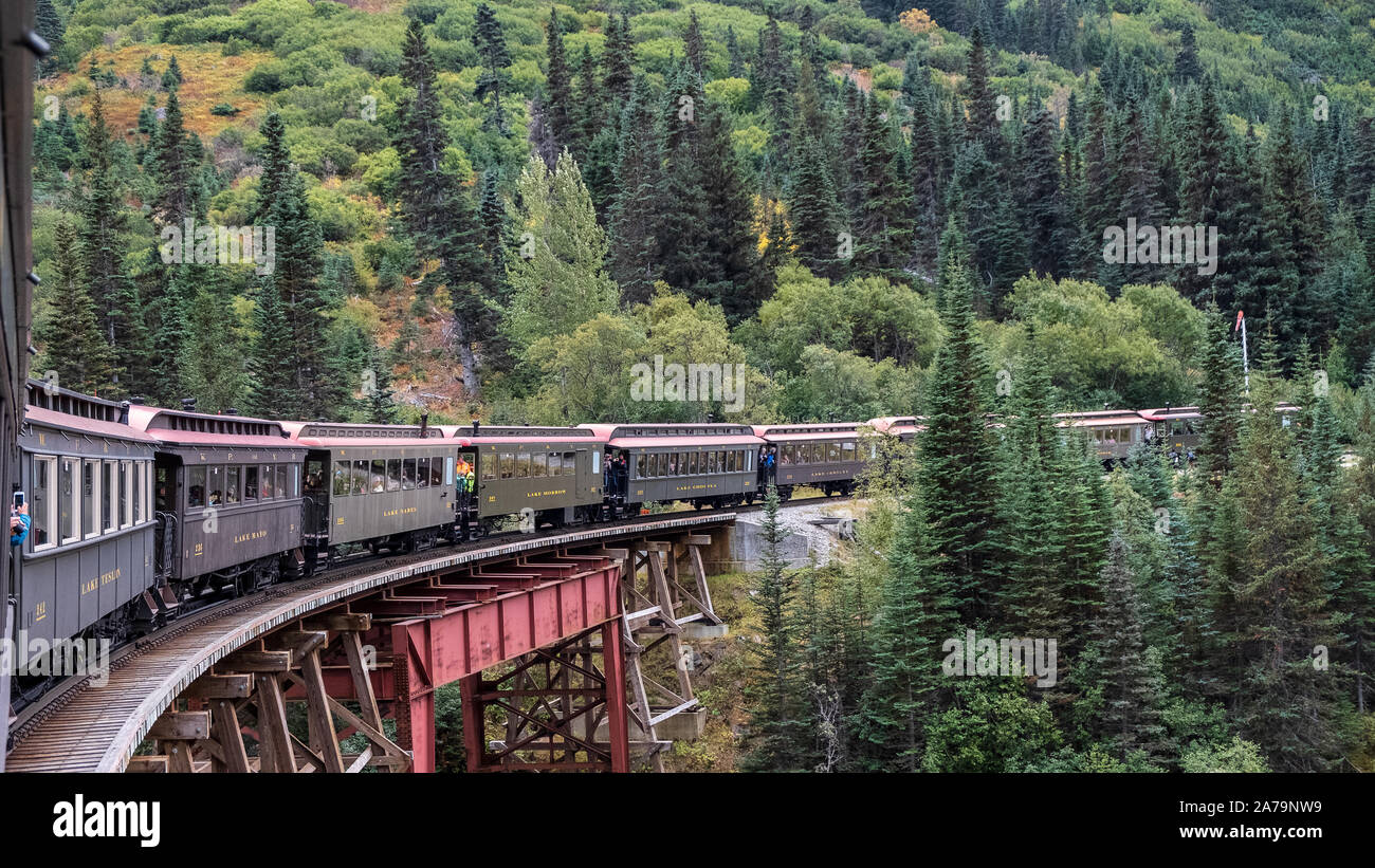 Malerische Alaska Wildnis: White Pass & Yukon Route Bahn Stockfoto