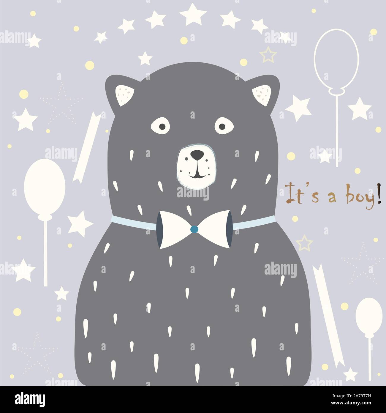 Baby Geburt Ansage. Baby-dusche-Einladung Karte. Cute Bear verkündet die Ankunft eines Jungen. Stock Vektor