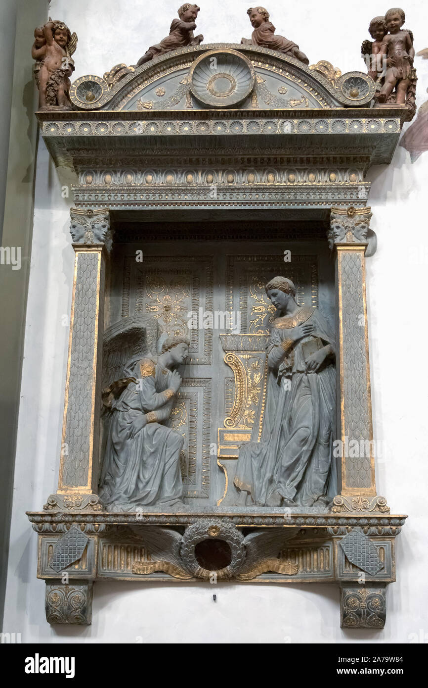 Florenz, Toskana/Italien - 19. Oktober: Verkündigung von Donatello in der Kirche Santa Croce in Florenz am 19. Oktober 2019 Stockfoto