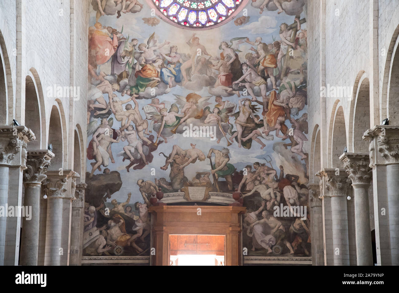 Fresco Il Giudizio Universale (das Letzte Gericht) aus dem XVI. Jahrhundert von Ferrau Fenzoni genannt Il Faenzone von Michelangelos letzte Urteil in inspiriert Stockfoto