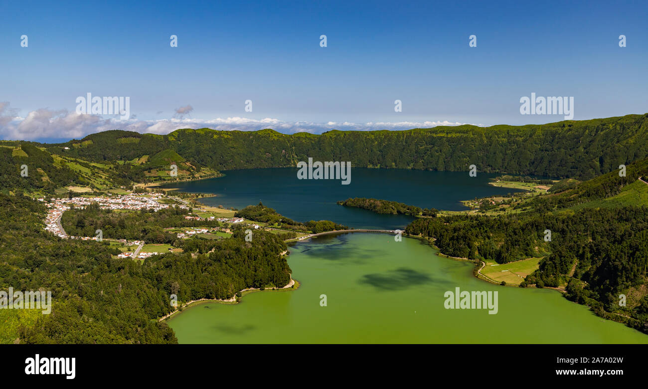 Ein Bild der sieben Städte See (Lagoa das Sete Cidades). Stockfoto