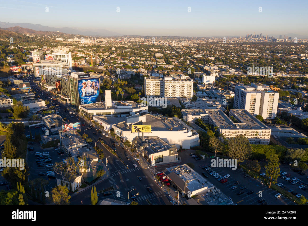 Luftaufnahme des Sunset Strip, Los Angeles, Kalifornien Stockfoto