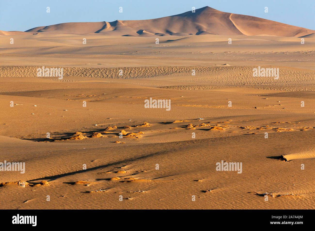 Die karge Landschaft und Sanddünen der Namib-Wüste in Namibia, Afrika. Stockfoto