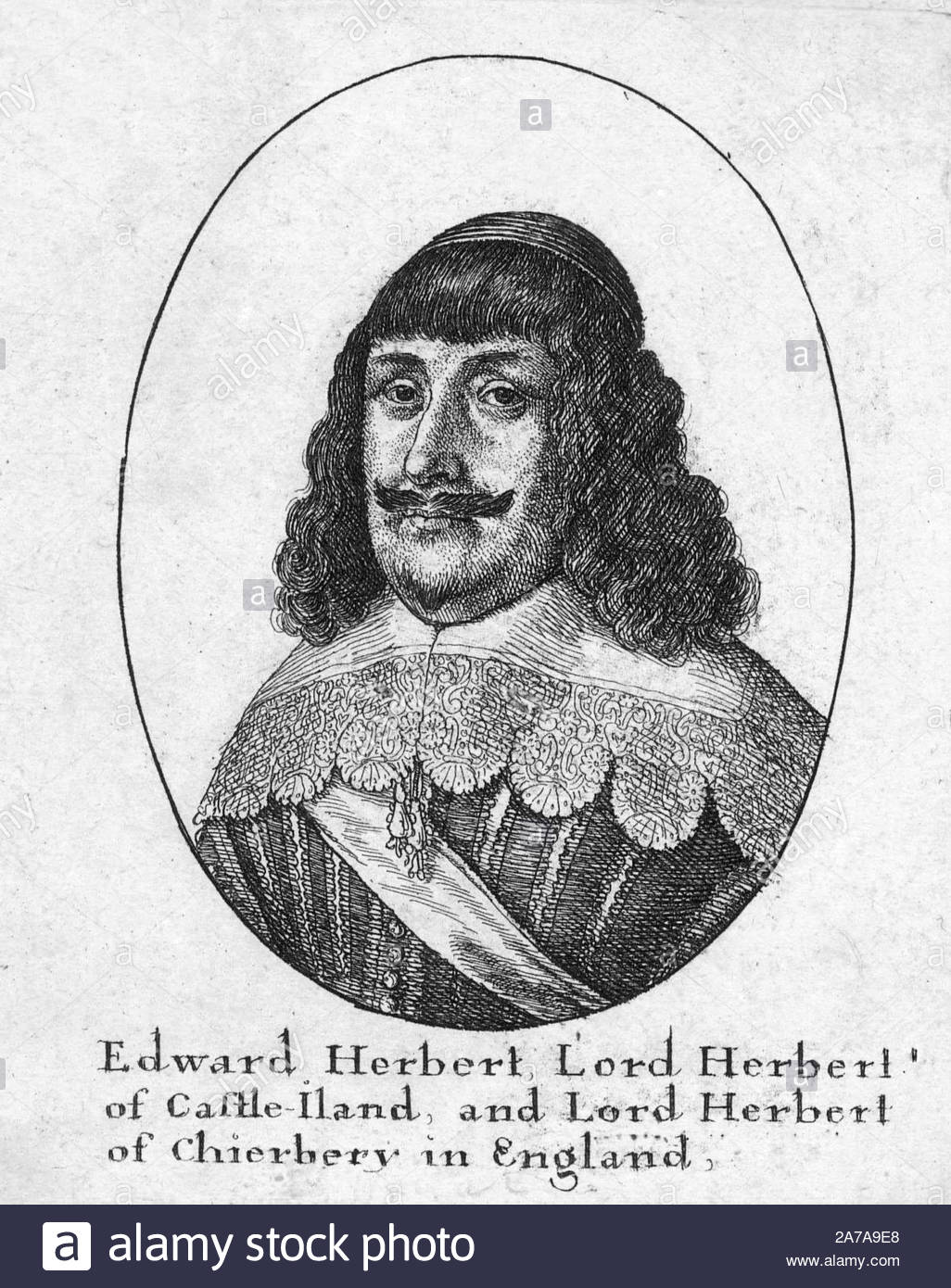 Edward Herbert Portrait, 1. Baron Herbert von Cherbury, 1582 - 1648, war ein Anglo-Welsh Soldat, Diplomat, Historiker, Dichter und religiöse Philosoph, Radierung von Böhmische Kupferstecher Wenzel Hollar aus 1600s Stockfoto