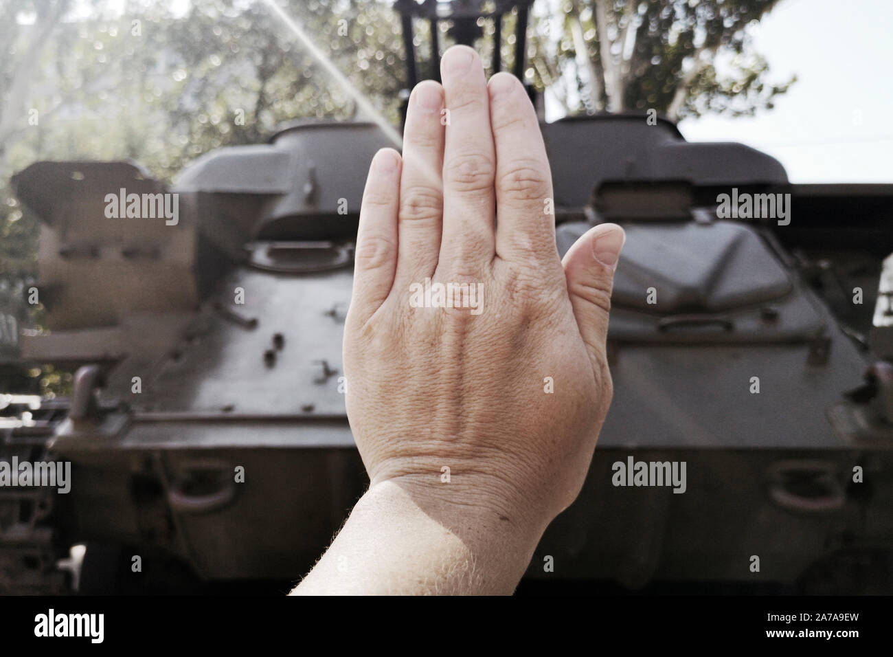 Stop Kriege. Konzept - kein Krieg, militärische Operationen, den Frieden in der Welt. Kein Krieg sign Konzept. Stockfoto