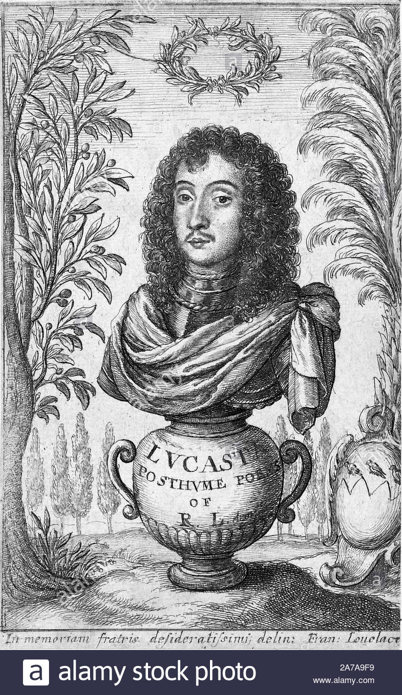 Richard Lovelace Memorial, 1617 - 1657, war ein englischer Dichter, Radierung von Böhmische Kupferstecher Wenzel Hollar aus 1600s Stockfoto