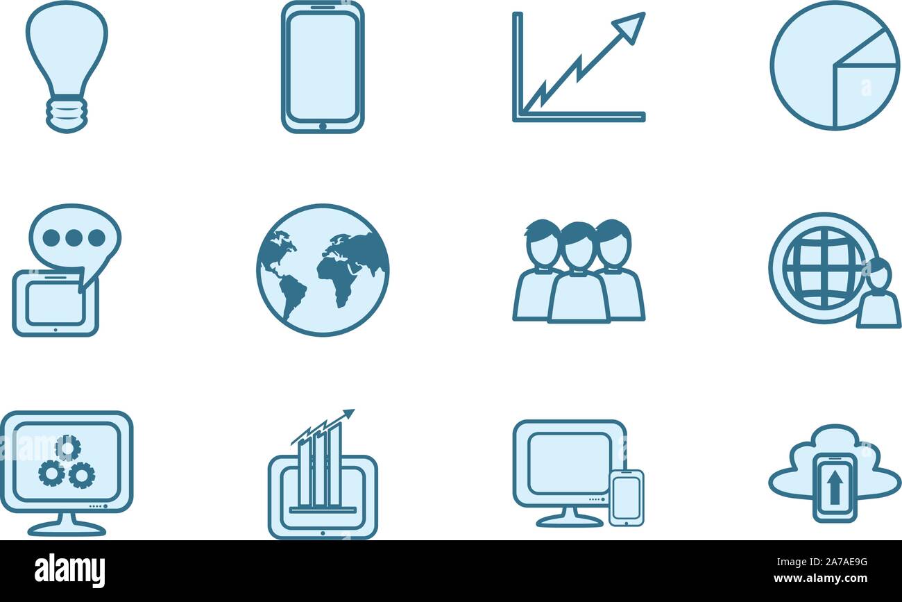 Soziale Medien und Technologie icon Pack Set, Hochwertige Sorte Symbole Vector Illustration Stock Vektor