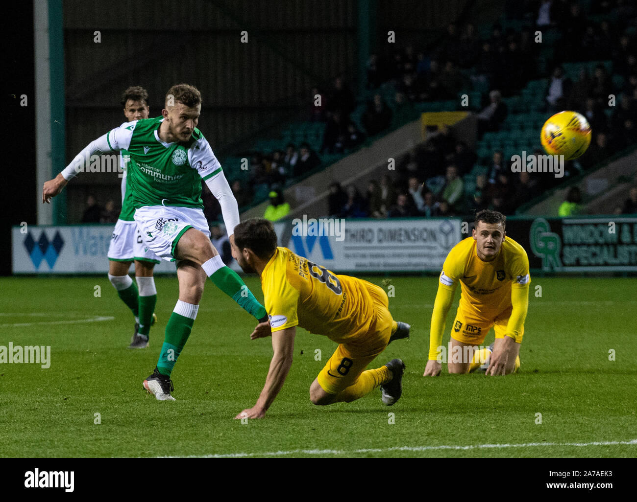 Ladbrokes schottischen Premiereship - Hibernian v Livingston. Easter Road Stadium, Edinburgh, Midlothian, Großbritannien. 30.10.2019. Bild zeigt: Hibs' Defender, Tom Stockfoto