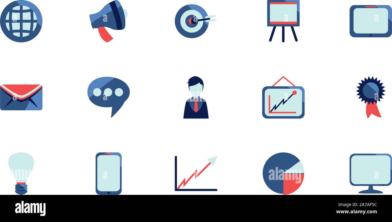 Soziale Medien und Technologie icon Pack Set, Hochwertige Sorte Symbole Vector Illustration Stock Vektor