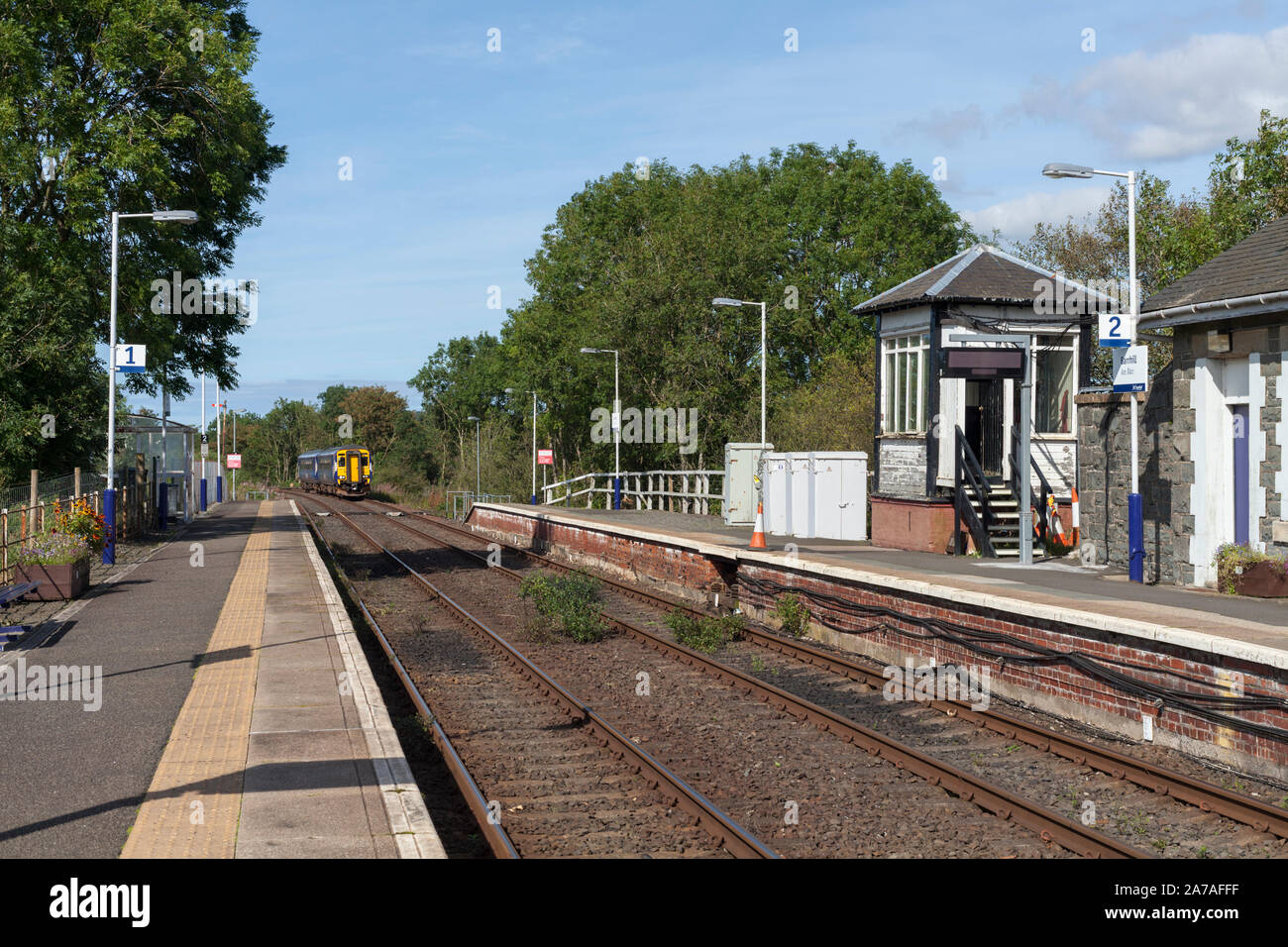 Abellio scotrail Klasse 156 Sprinter Zug 156457 bei barrhill Bahnhof (Stranraer, Ayrshire, Schottland) Stockfoto