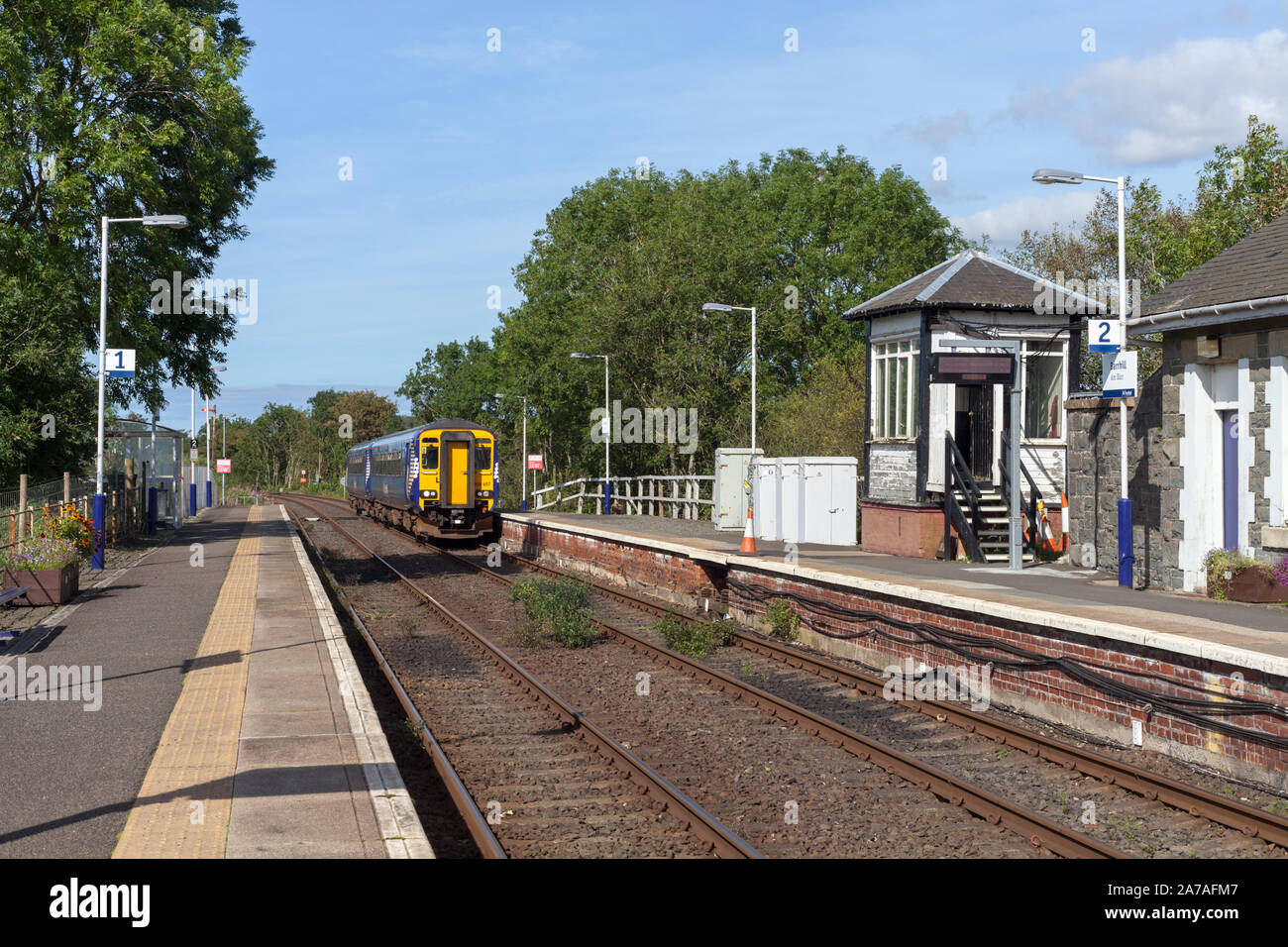 Abellio scotrail Klasse 156 Sprinter Zug 156457 bei barrhill Bahnhof (Stranraer, Ayrshire, Schottland) Stockfoto