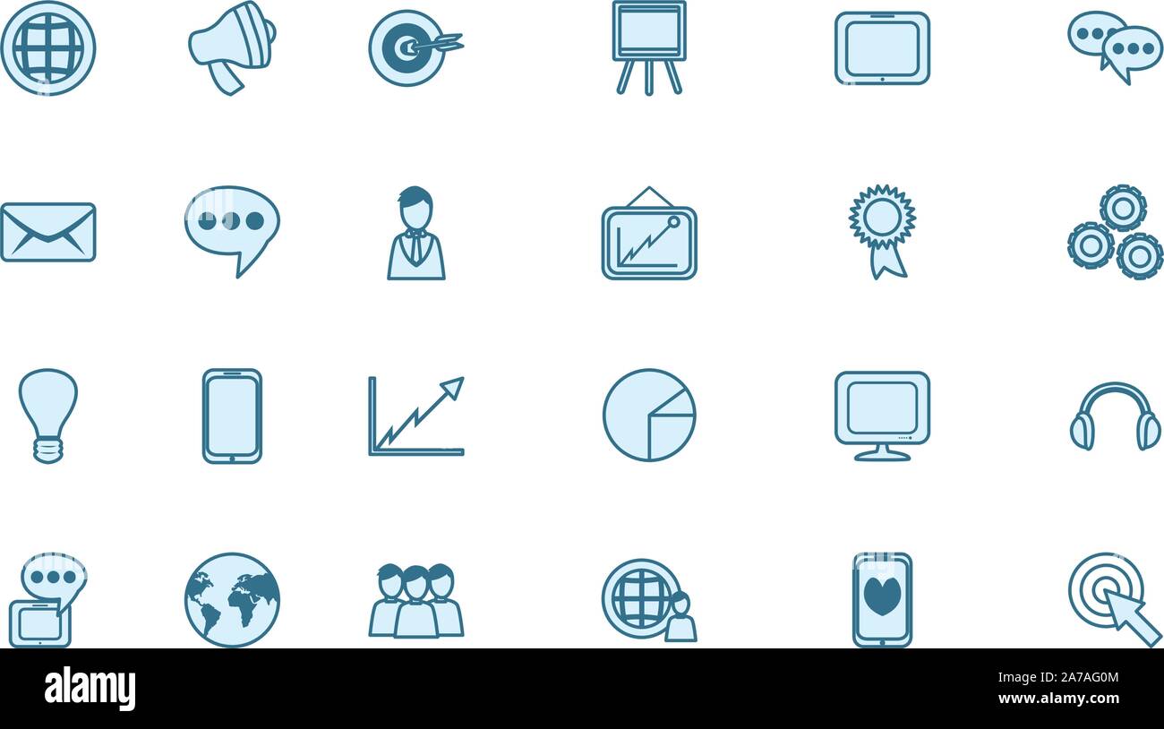 Soziale Medien und Technologie icon Pack Set, Hochwertige Sorte Symbole Vector Illustration Stock Vektor